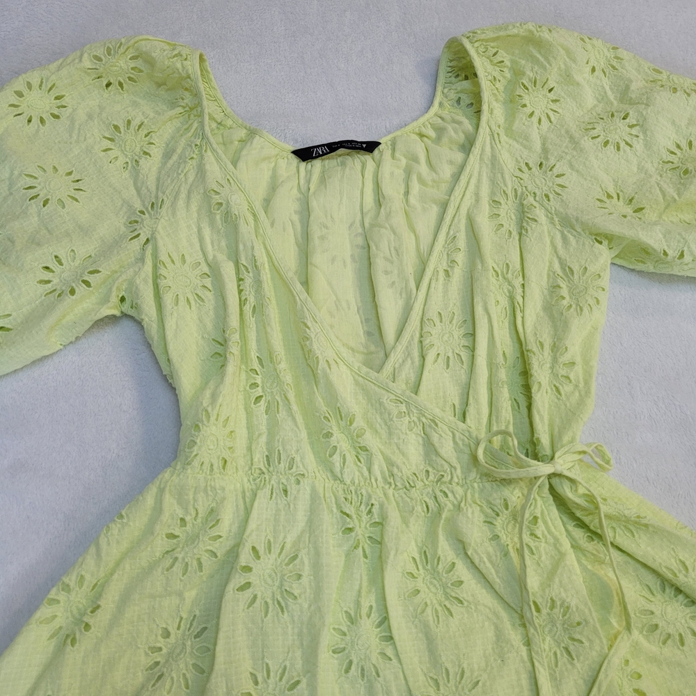 Zara Light Green Eyelet Wrap Dress